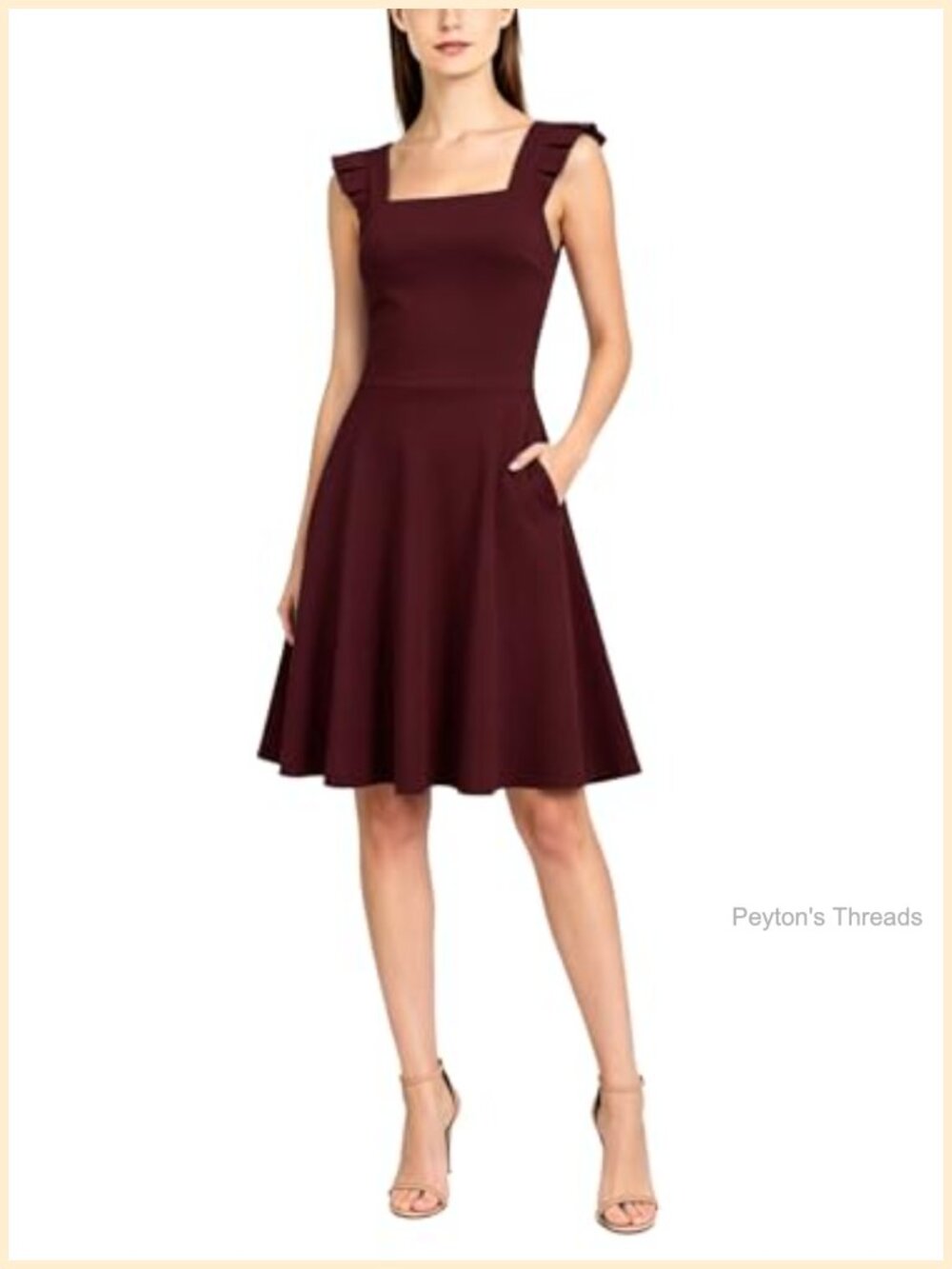 A-Line Formal Cocktail Dress Square Neck Ruffle Straps Side Pockets